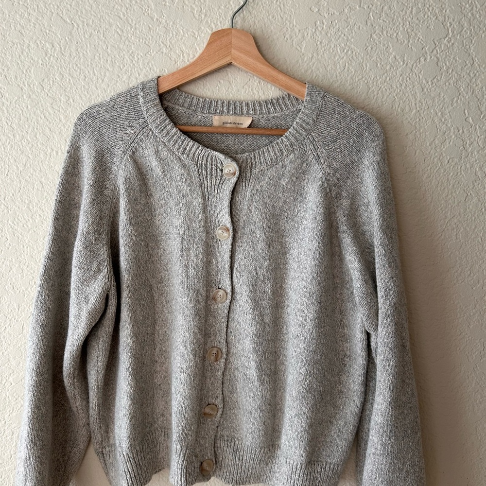 Gillian Stevens Mabel cardigan in fog, Elegant Heather Gray Women's Cardigan
